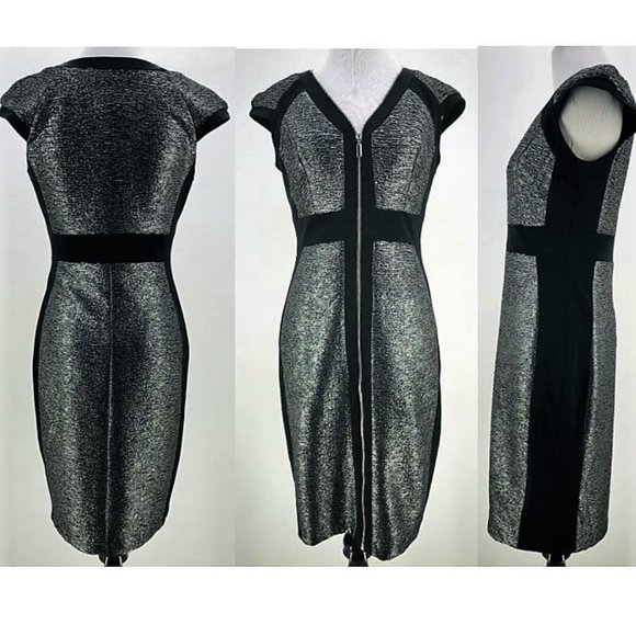 *JAX* Textured Zip-Front Cap-Sleeve Black Dress - Size 2 - Picture 14 of 15